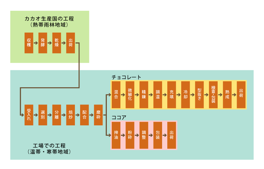 チョコレート製造工程の全体の流れ